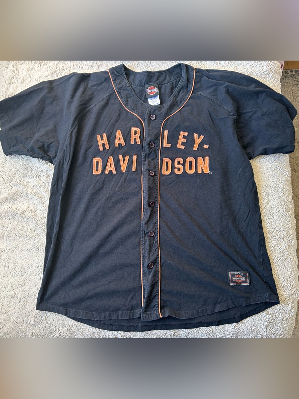Harley-Davidson Black button up Jersey with Orange Lettering